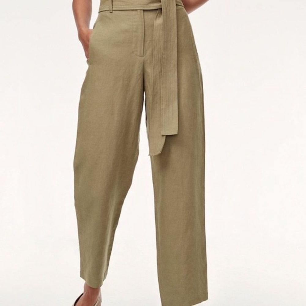 Aritzia Wilfred Jallade tie waist pant size 4 linen olive green